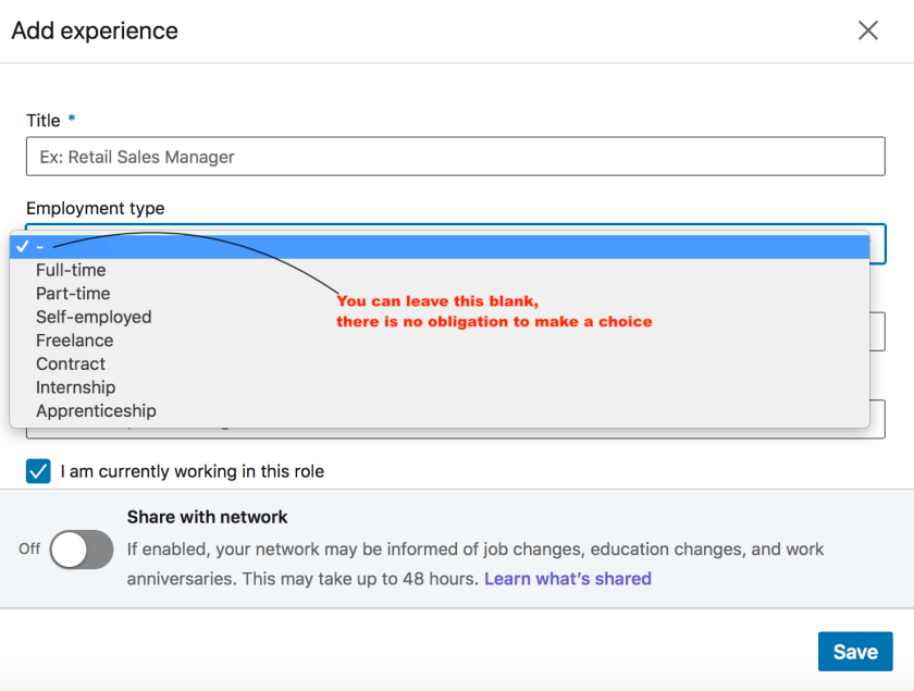 Employment Type on LinkedIn